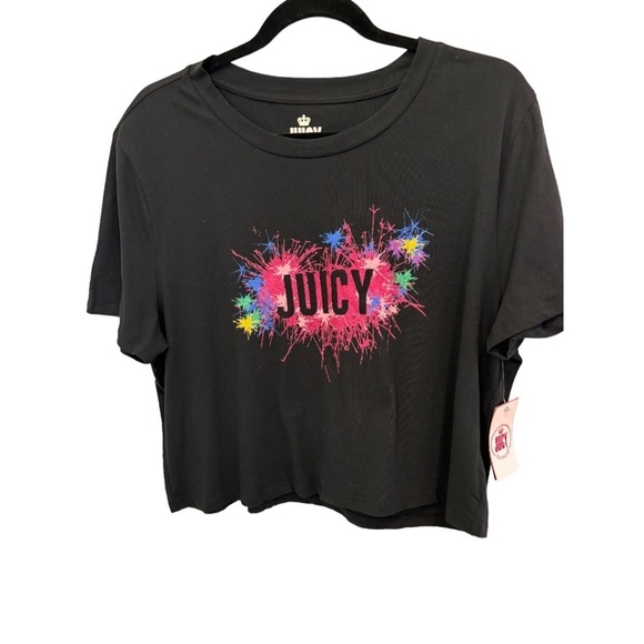 JUICY COUTURE WOMENS JUNIORS BLACK SIZE XXL CROPPED T-SHIRT TOP NWT - Picture 1 of 3